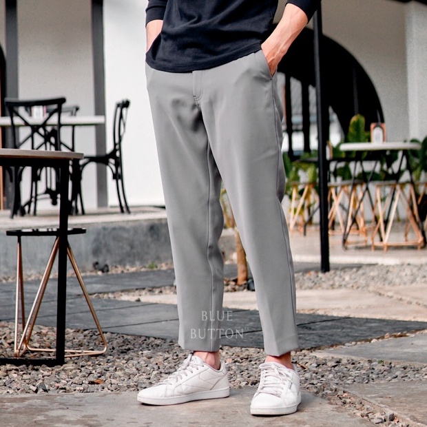 BlueButton Ankle Pants Air Celana Bahan Panjang Pria Casual Formal - Grey