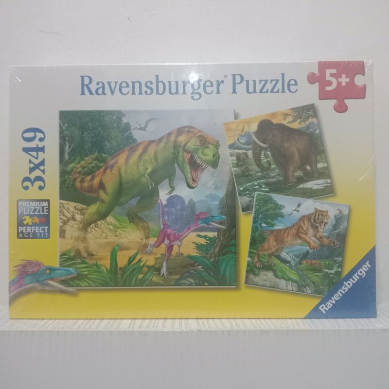 ori original ravensburger puzzle 3x49 dinosaur dinosaurus trex primeval ruler jigsaw harimau tiger gajah purba montessori mainan anak kids kid hadiah ulang tahun kado ultah cowok cewek laki perempuan boy girl toy wildlife zoo hewan binatang animal animals