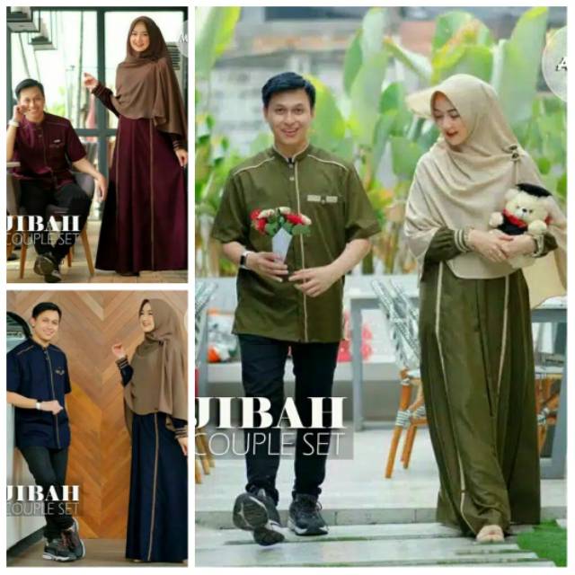 COD_GRATIS ONGKIR Najibah couple muslim/ baju muslim keluarga/ baju muslim couple maroon army hitam