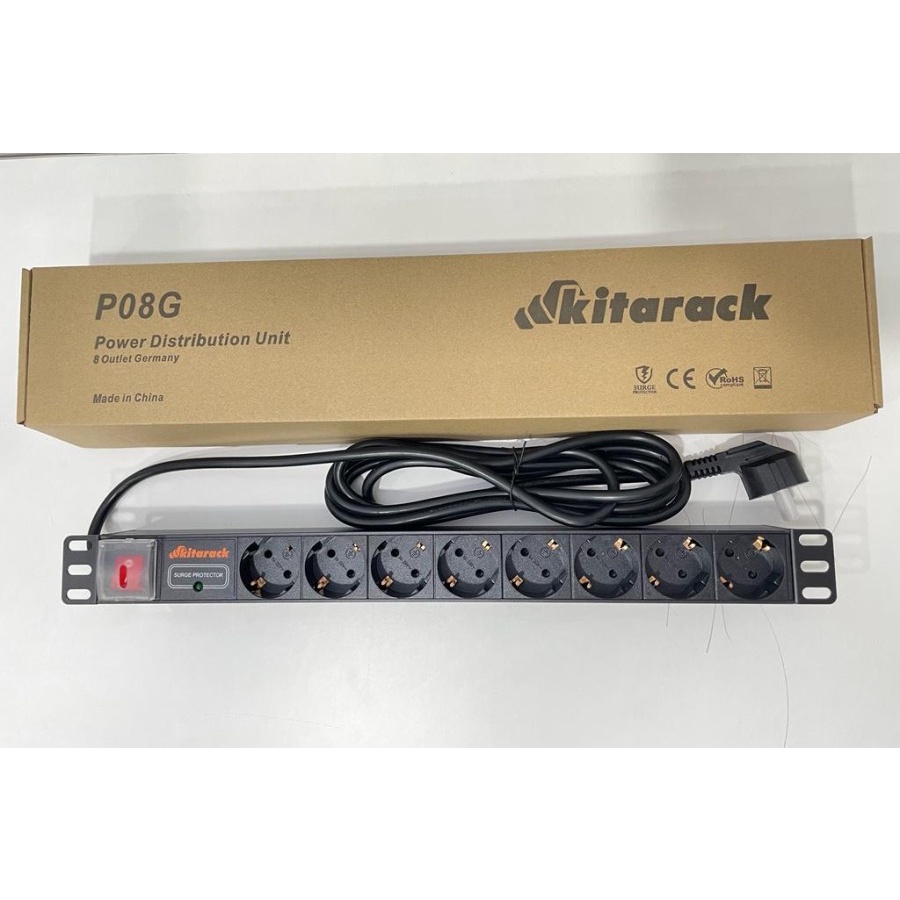 KITARACK P08G Power Distribution Unit 1U 8 Outlet Germany Socket 16A