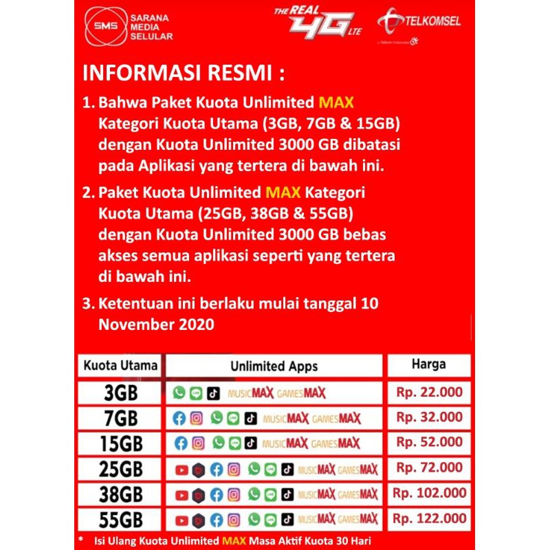 Grosir Kartu Perdana Telkomsel Unlimited Max 3 GB
