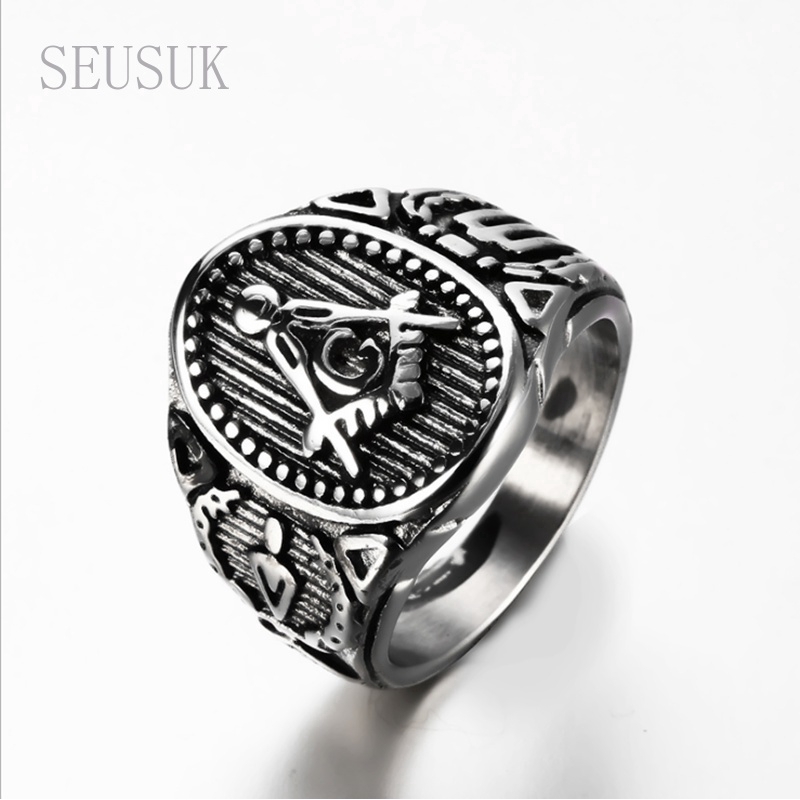 Cincin Titanium Steel Gaya Punk Vintage Warna Emas untuk Pria