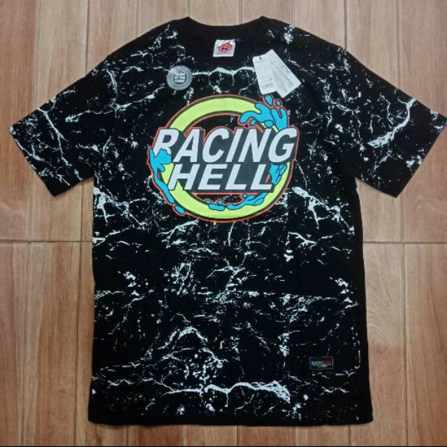 Kaos RACING HELL Glow In The Dark Hitam Motif Asap