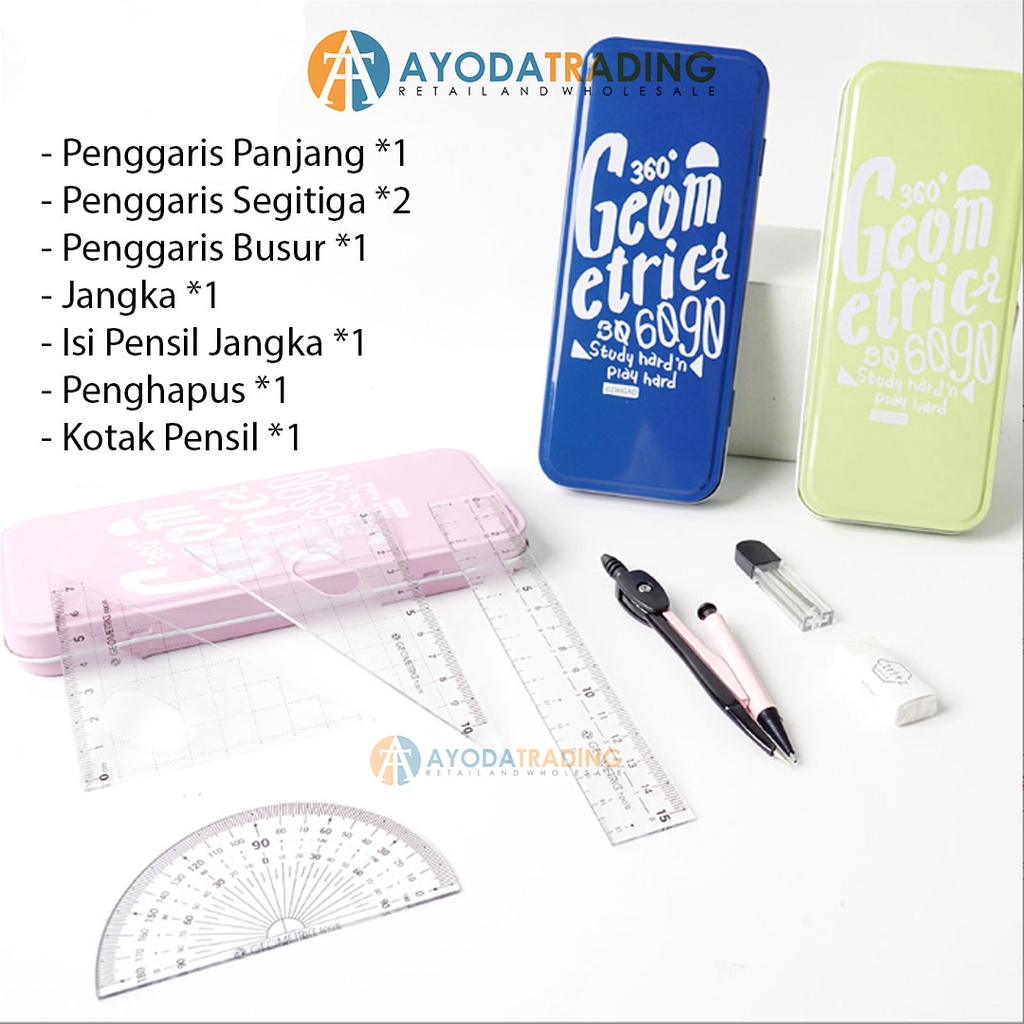 Penggaris Geometri Busur Segitiga Jangka Set