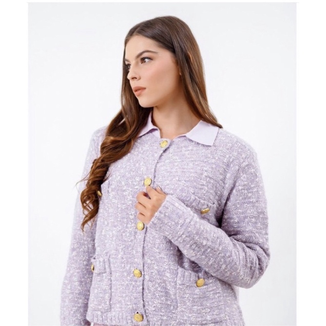 Lydia Tweed Cardigan Benang Jarum