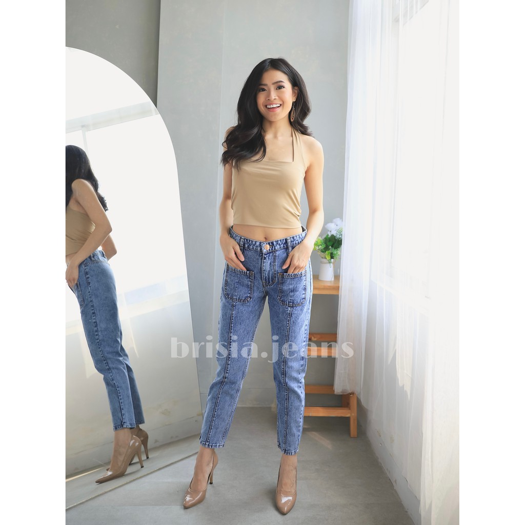 [SIZE 27-34] 2 WARNA - EUDORA Boyfriend Pocket Jeans (Highwaist) / Boyfriend Bigsize Jeans Small Cut