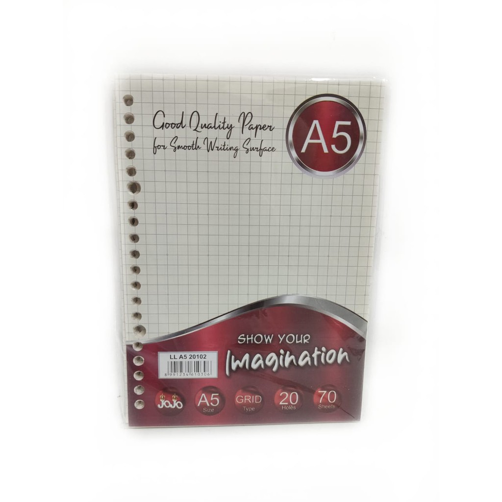 ISI KERTAS BINDER REFILL BINDER LOOSE LEAF A5 20 RING KOTAK GRID 70 LBR JOURNAL BUJO KERTAS KUNING