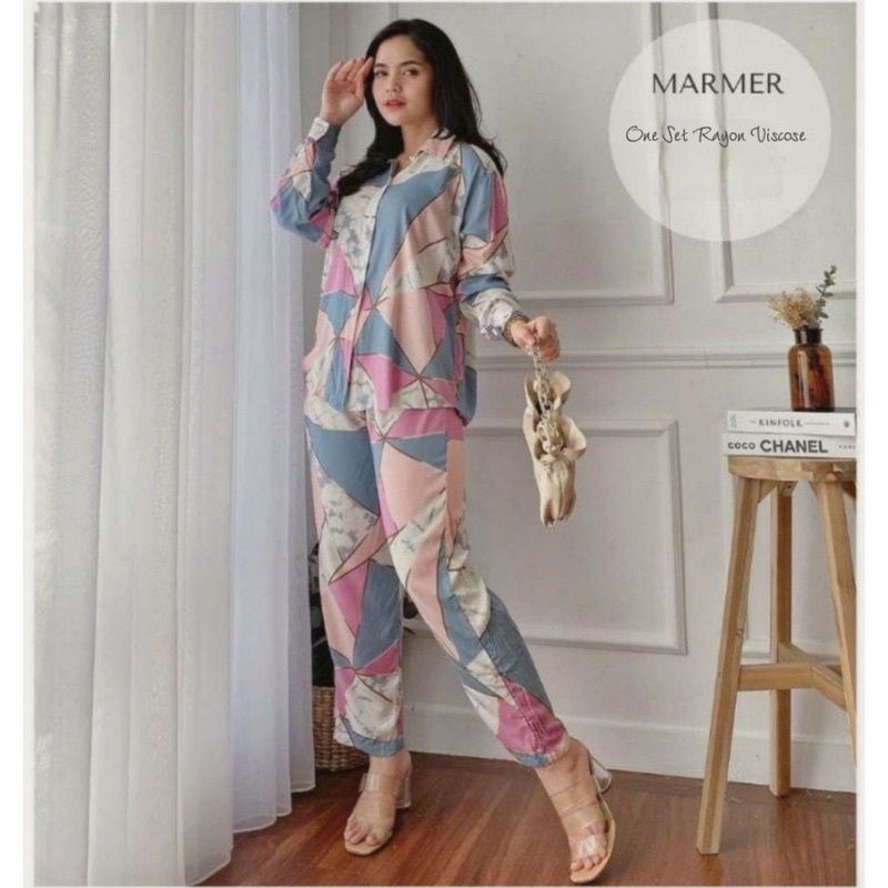 OMYRA ONE SET / KINAN LULU ESPANA LIVIA TARINA AVORA MADIA NACO ELINA ONE SET RAYON TIE DYE-Marmer set