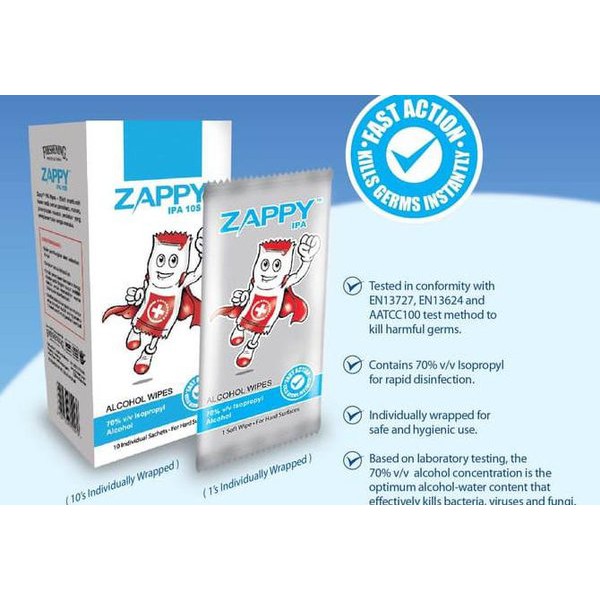 ZAPPY IPA wipes [isopropyl alcohol 70%]10 sachets / alcohol swab / tissue sterill / tissue singapore