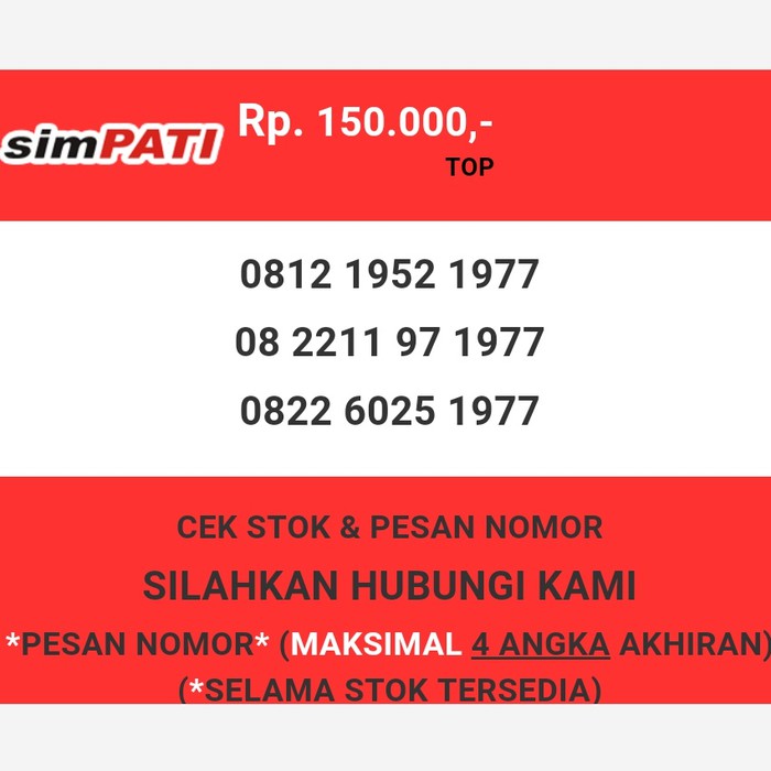 Nomor cantik Telkomsel murah tahun lahir 1977 simpati & loop T0888-150