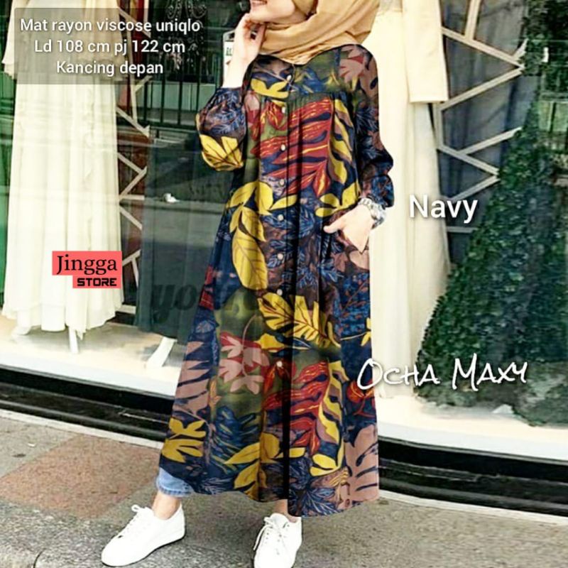 MIDI dress Maxi gamis abaya Aluna ocha rayon busui kancing depan