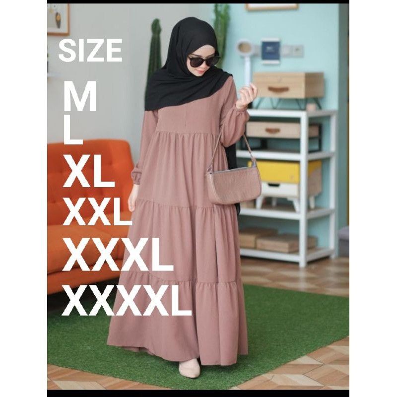 Nadira dress gamis jumbo LD sampai 140cm polos