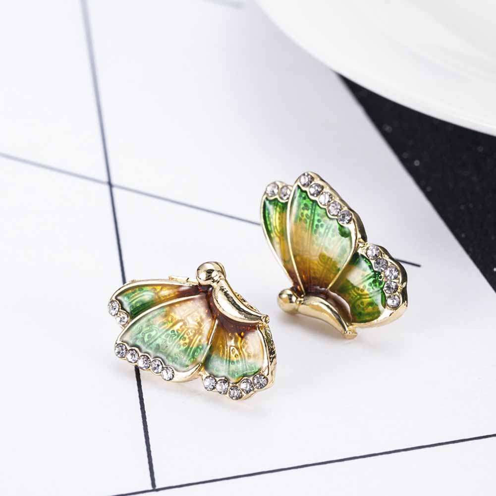 Hu Hu Hu Hu Hu Alat Bantu Pasang Kacamata♡ Anting Stud Bentuk Kupu-Kupu Warna-Warni Aksen Berlian Imitasi Untuk Wanita