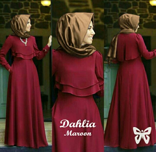 HOPYLOVY - Gamis Wanita Dahlia Maxi bahan Jersey Tanpa Pashmina