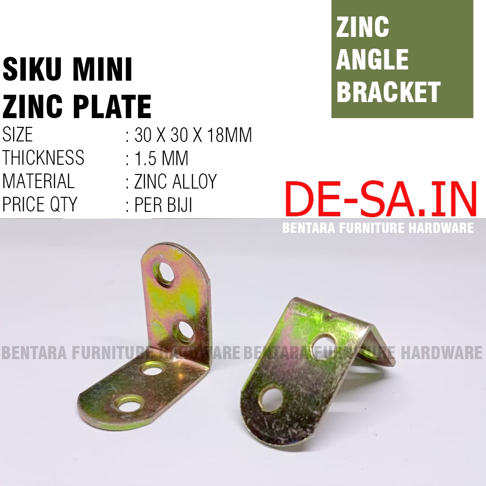 3CM SIKU MINI - Braket Siku Zinc Plate 30 x 30 x 18MM - Steel L-Shaped Angle Zinc Plate Bracket Fastener Rak Ambalan 3 x 3 x 1.8 CM