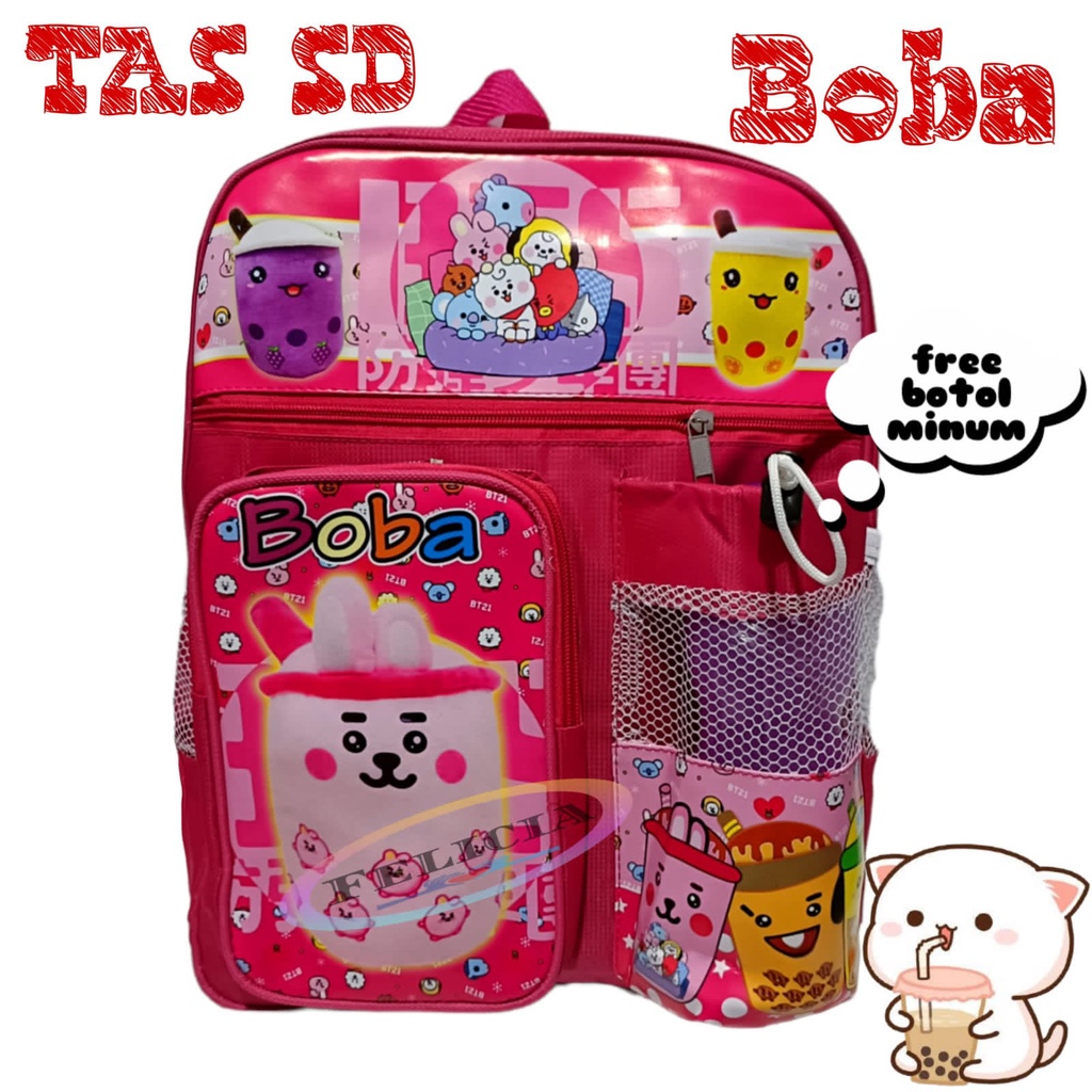 Tas Ransel Boba Dan Bt21 Anak TK-SD Terbaru Free Botol Minum Dan Free Tempat Pensil