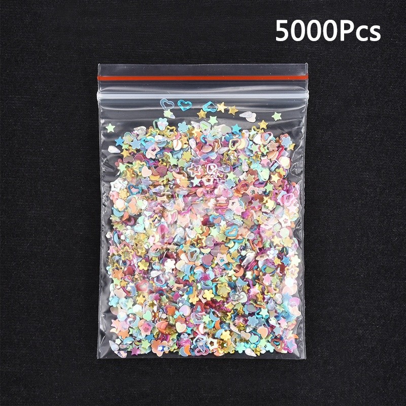 【TERSEDIA &amp; COD】5000 pcs Campuran Flash Jantung Bintang Bunga Sequin Sticker Applique Kuku DIY 3mm