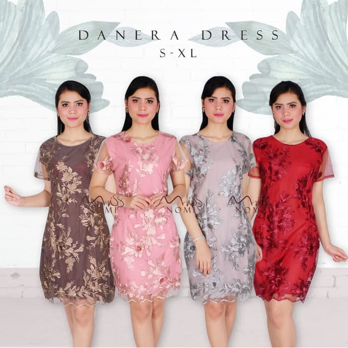 NEW FB DANEERA PARTY DRESS NATAL WANITA SCUBA LACE / GAUN PESTA TILE MURAH