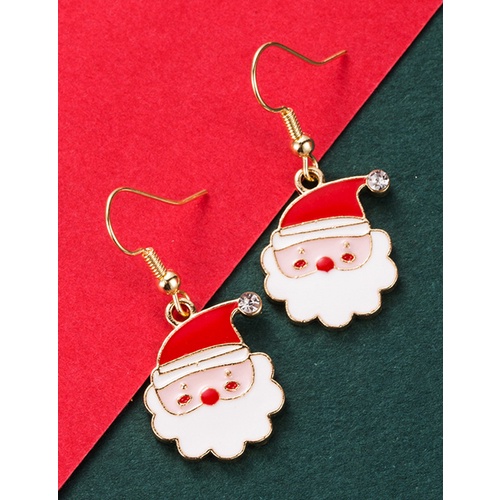 LRC Anting Gantung Fashion Christmas Alloy Dripping Santa's Elk Bell Earrings Q04662