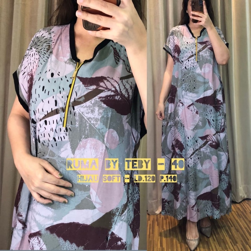 Daster Arab TEBY RUMA Series Dress Rayon Super Originanal Best Seller-Hijau Soft Code 40