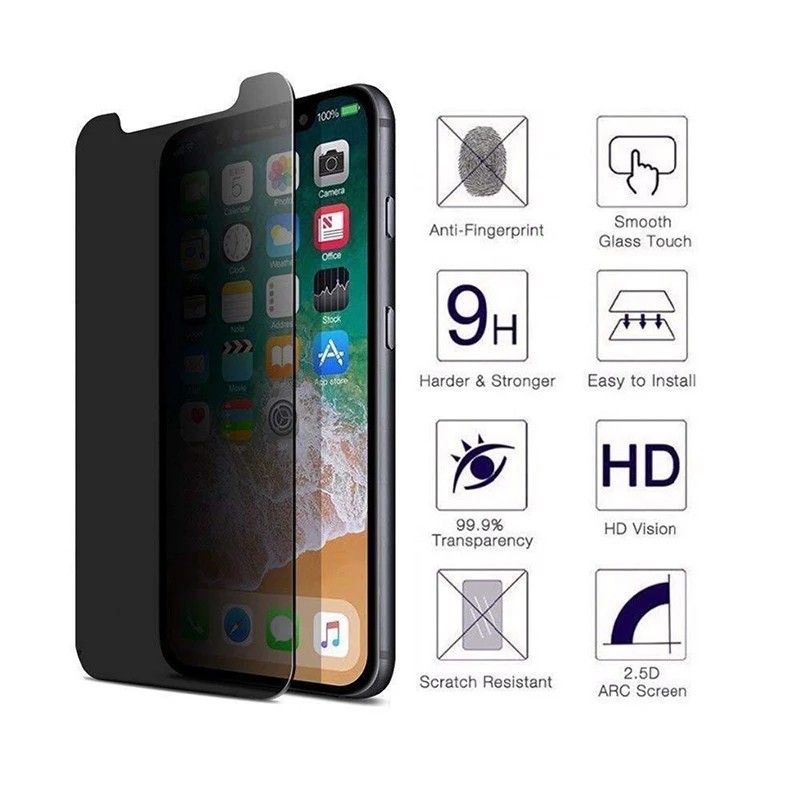 Tempered Spy Iphone 5 - 6 - 6 Plus - 7 - 7 Plus - 8 - 8 Plus - X - XR - Xs Max - 11 - 11 Pro - Max