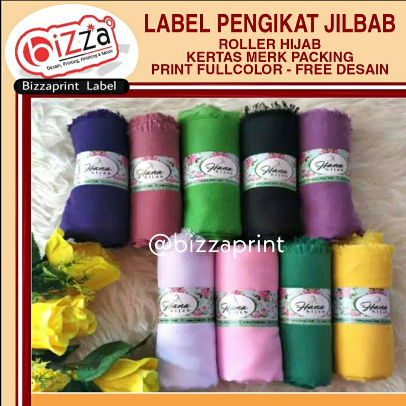 

(Uk.5x20cm) LABEL PENGIKAT JILBAB / ROLLER HIJAB. (Label merk sesuai nama brand sendiri)