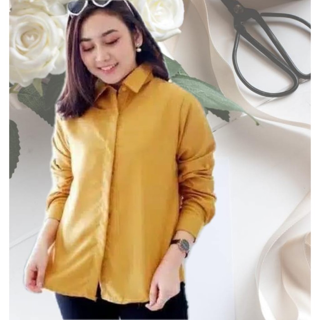 kemeja formal wanita  tangan panjang gold/ Kuning Kunyit