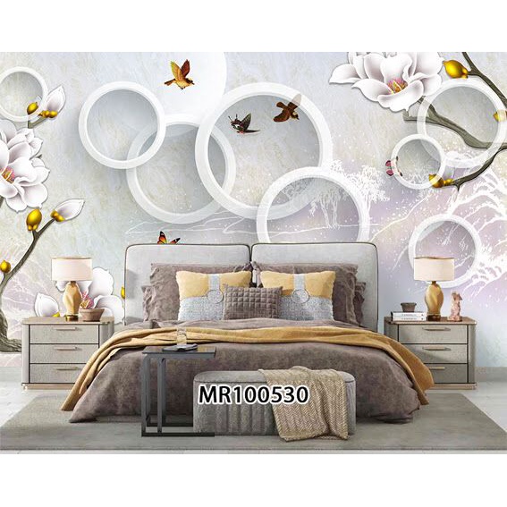 WALLPAPER 3D DINDING PHOTOWALL MURAL MOTIF BUNGA CANTIK VARIAN LINGKARAN BULAT MEWAH