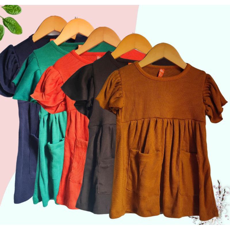 (1) Mybee Kids Baju Dress Kaos Rib Anak Anak Perempuan Murah Cantik AMELIA  - 2.3.4.5 Tahun (M.B.K)