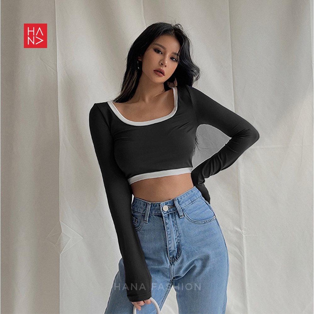 Hana Fashion - Leora Crop Top Long Sleeve Atasan Crop Wanita - CT169