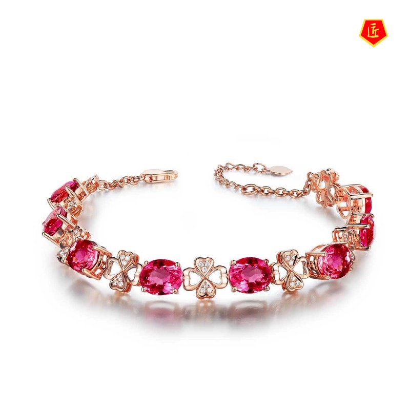 [Ready Stock]Fashion Luxury 18K Rose Gold Red Tourmaline Bracelet