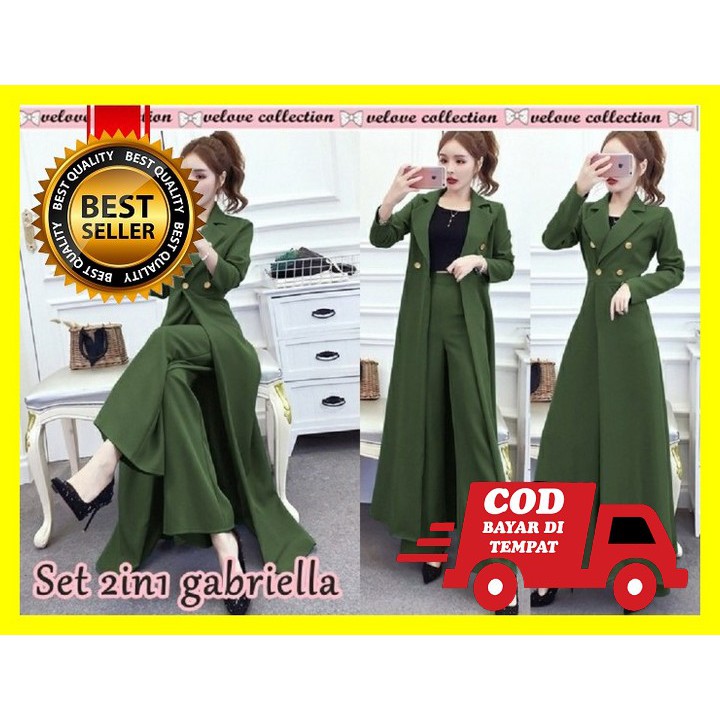 Setelan 1 Set Gebiann Fashion Style Korea Import Bangkok Premium  ZU419 Stelan 2In1 Gabriela Army [S