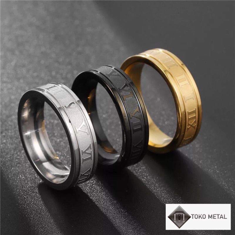 Cincin Titanium Motif Romawi Anti karat Pria &amp; Wanita [ Toko Metal ]