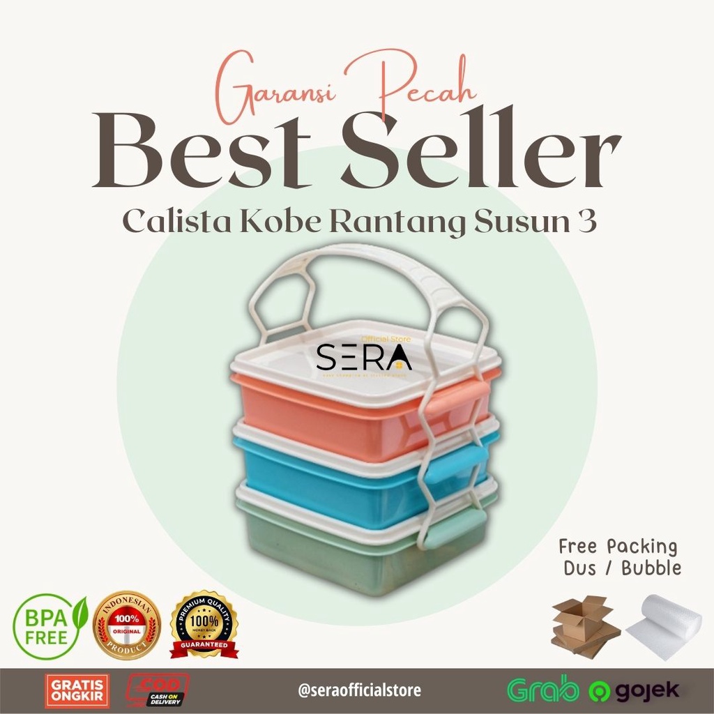 CALISTA KOBE PREMIUM RANTANG 3 SUSUN/KOTAK MAKANAN/KOTAK PENYIMPANAN/RANTANG PLASTIK/RANTANG SUSUN
