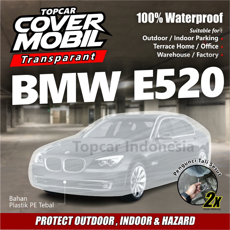 TOPCAR Cover Mobil Transparan BMW E520 Plastik Tebal Plastik Waterproof Outdoor Indoor Part Mobil Aksesoris Exterior Selimut Pelindung Anti Air Debu Kotoran Hewan Teras Gudang Rumah