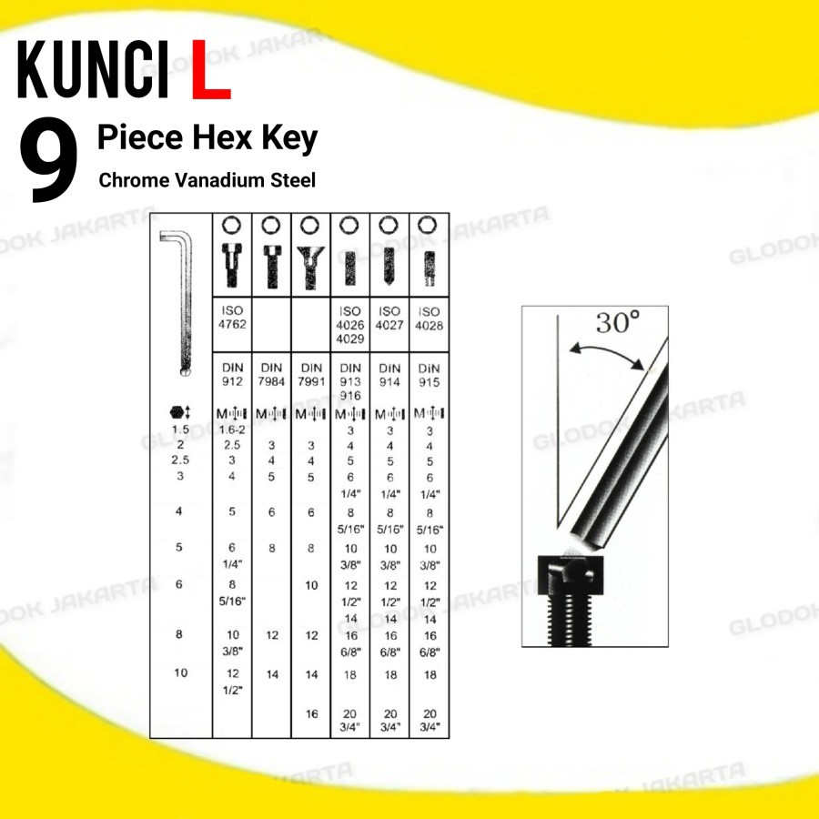 Kunci L Panjang 9 Piece Hex Key Kunci L Set TF002