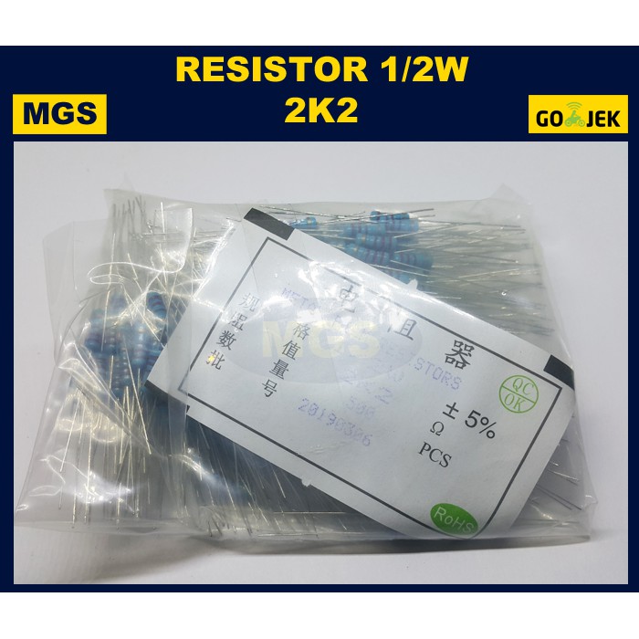 500Pcs Resistor 1/2w 2K2 5%