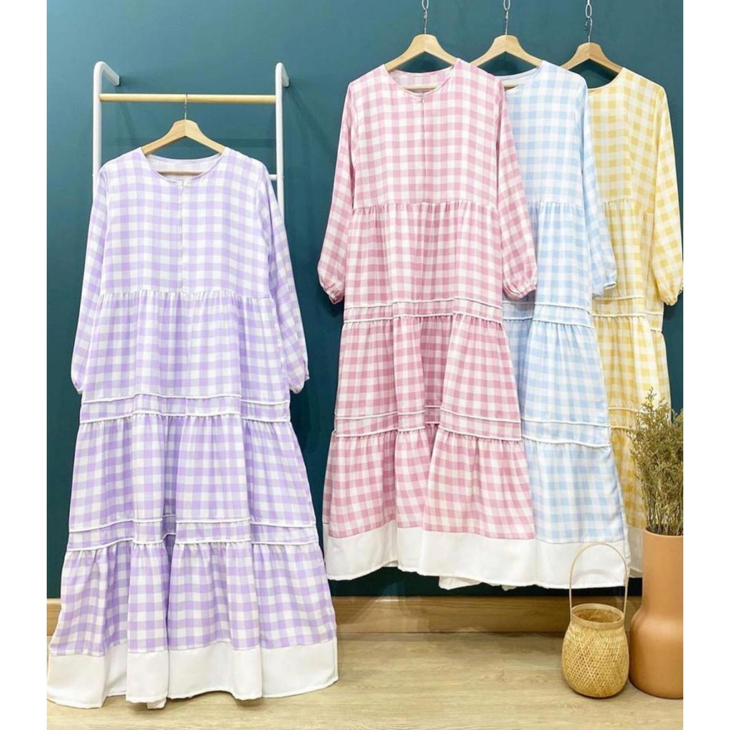 1KG MUAT 4PCS |  ALITA MAXY DRESS TARTAN PASTEL OOTD LEBARAN FASHION WANITA MUSLIMAH SELEBGRAM