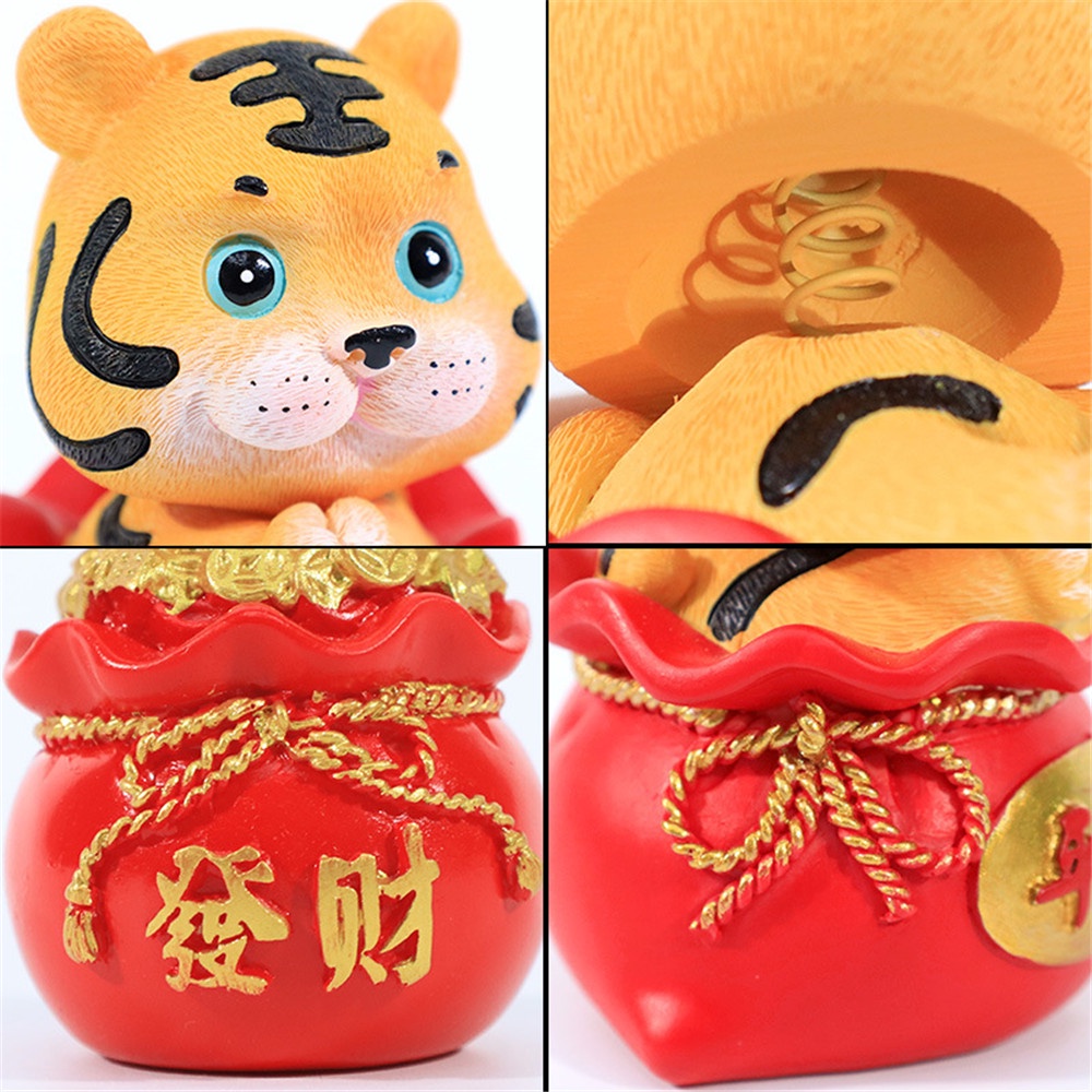 【COD Tangding】Ornamen Bentuk Cny Tiger Celebrating Fortune 5 Pola Bahan Resin Untuk Dekorasi Mobil