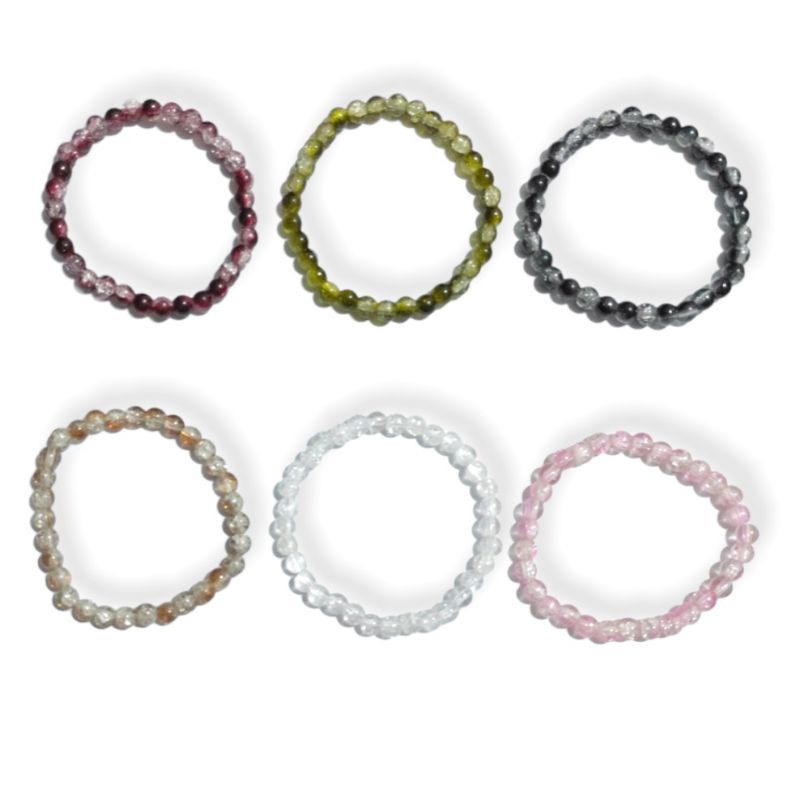 Gelang Elastis Cracked Crystal Beads Elastic Bracelet Batu Kaca Pecah