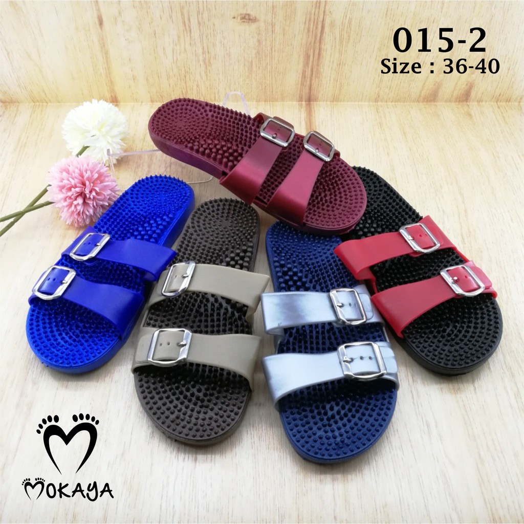 Sandal Slop Wanita Rematik Ban 2 Gesper Kecil Casual Keren Empuk Import Mokaya / size 36-40 (015-2)