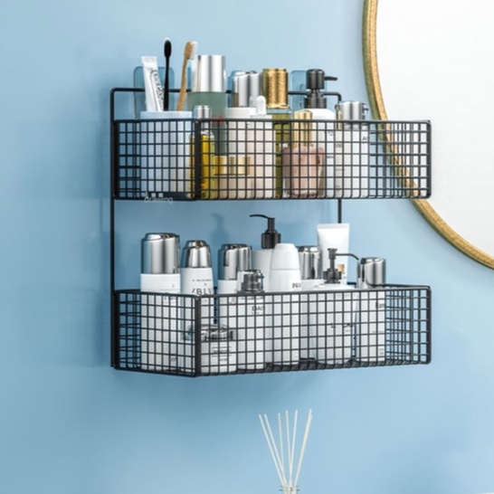 Rak Organizer kamar mandi Aluminium Tahan lama Tidak berkarat tempat barang shampoo botol sabun odol metal besi anti karat Rak susun tembok cantel Kamar mandi organizer tempat sampo sikat gigi Aluminium  Rack Bathroom 2 Layers besar luas muat banyak