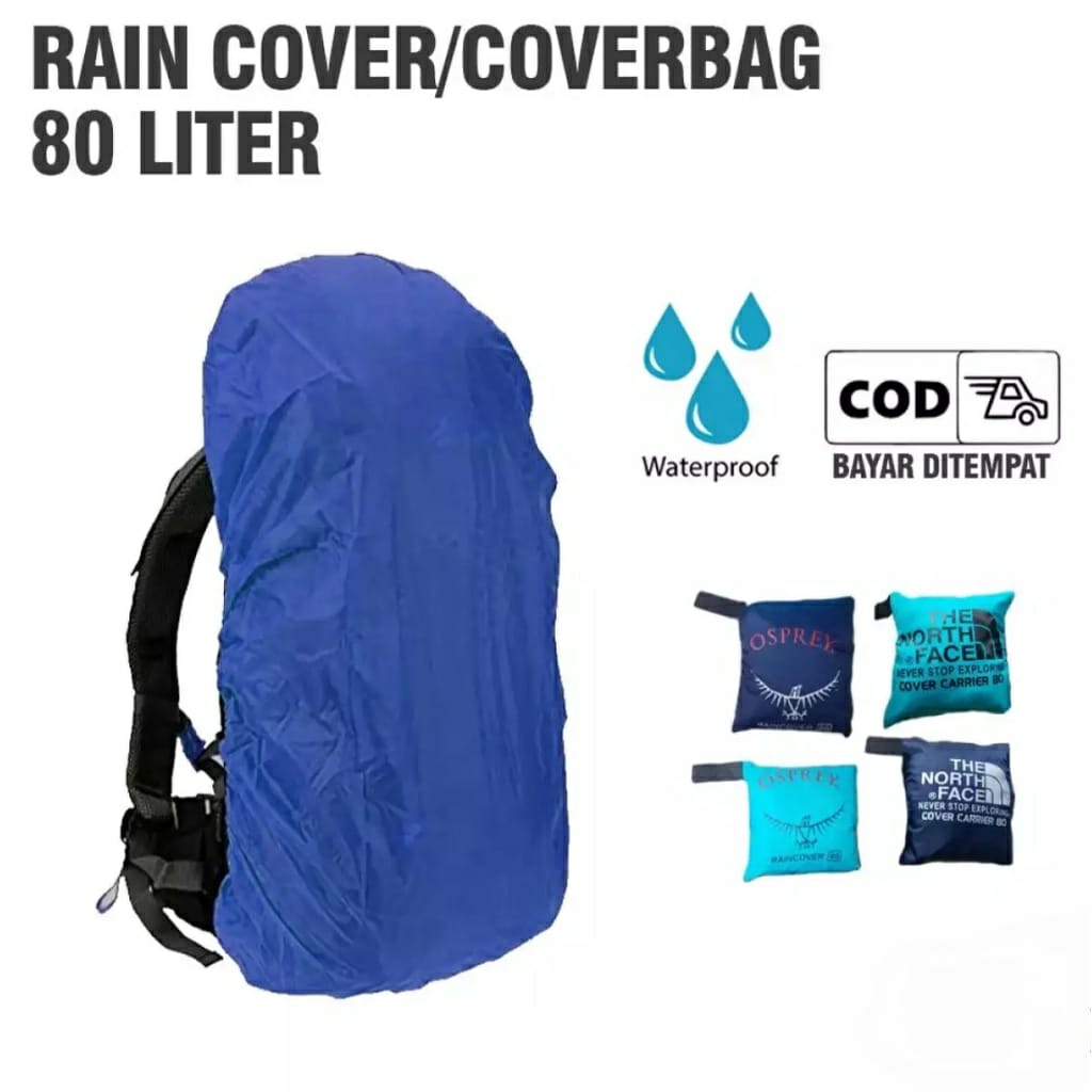 Bisa (COD) Cover Bag Waterproff 80 Liter (Bisa untuk 70-85 Liter) - Coverbag - Raincover - Rain Cover Bag