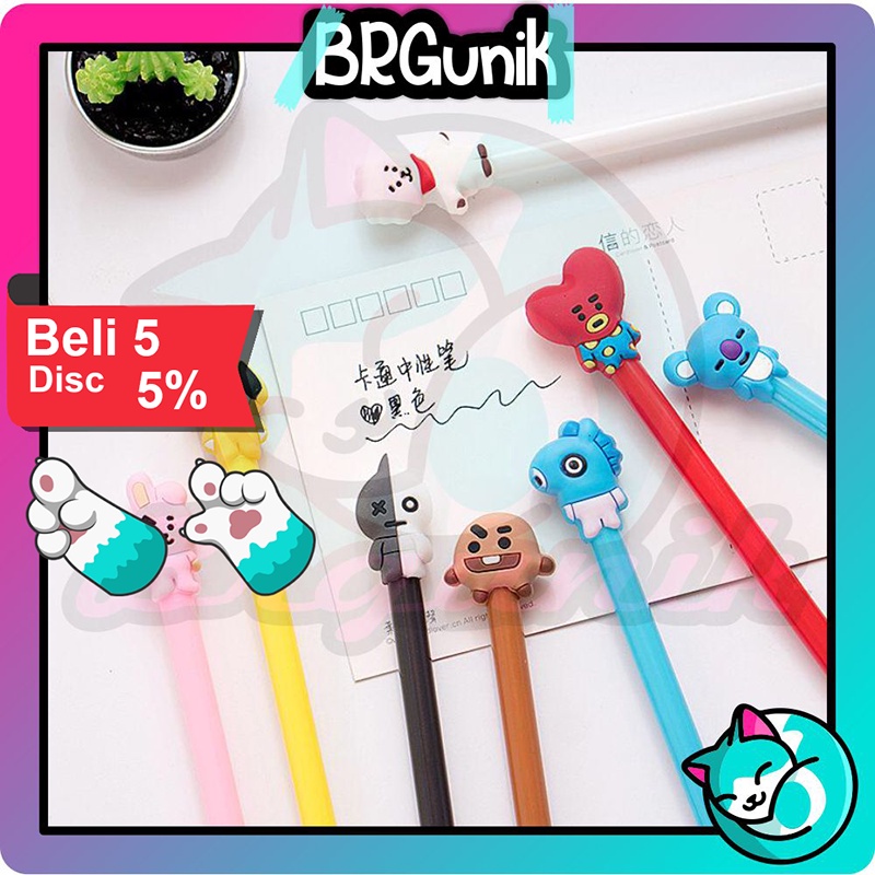 BRGUNIK Pulpen Fancy Gel Pena Karakter KPOP / Perlengkapan Sekolah / Stationary R147