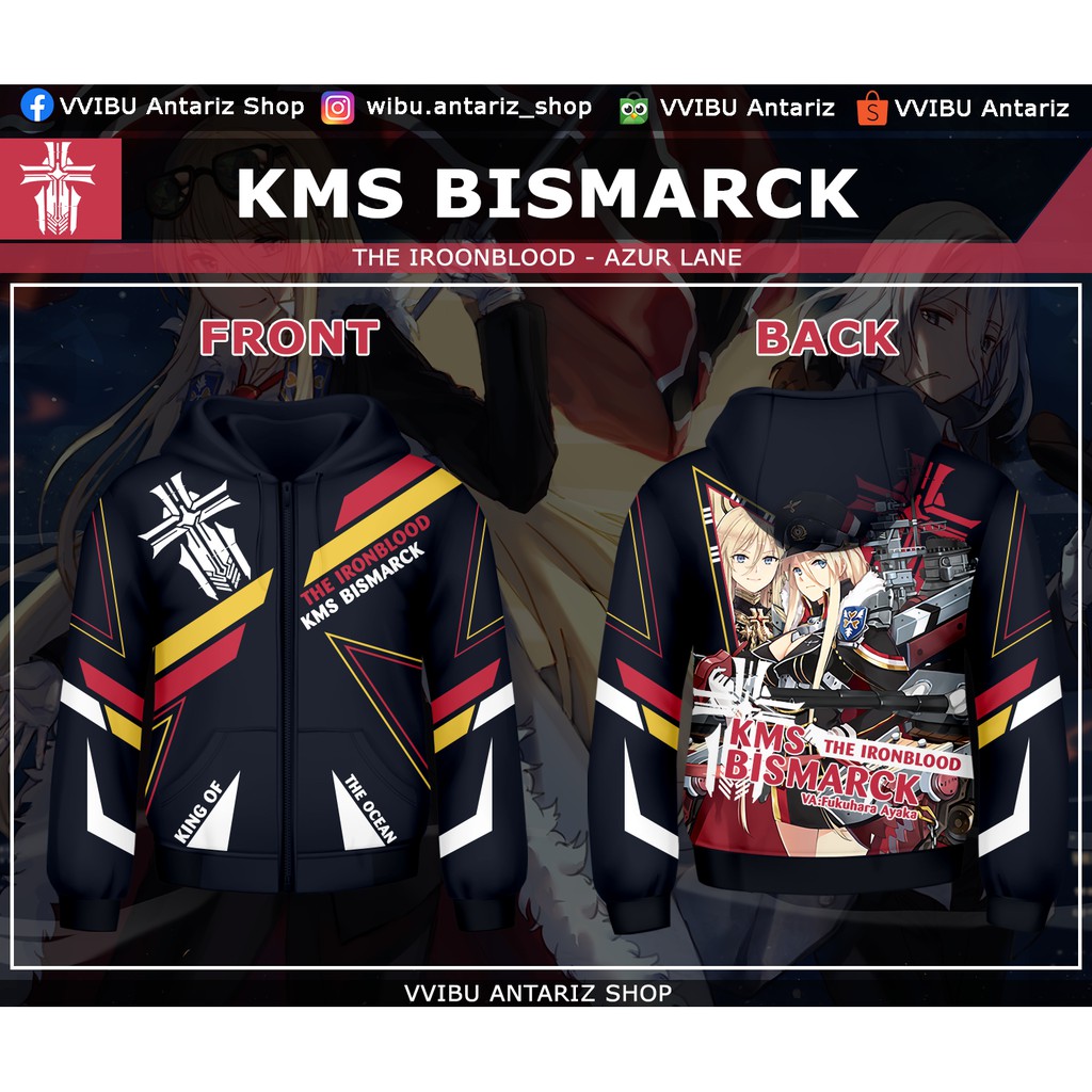 Jaket Hoodie Fullprint Anime Azur Lane KMS Bismarck