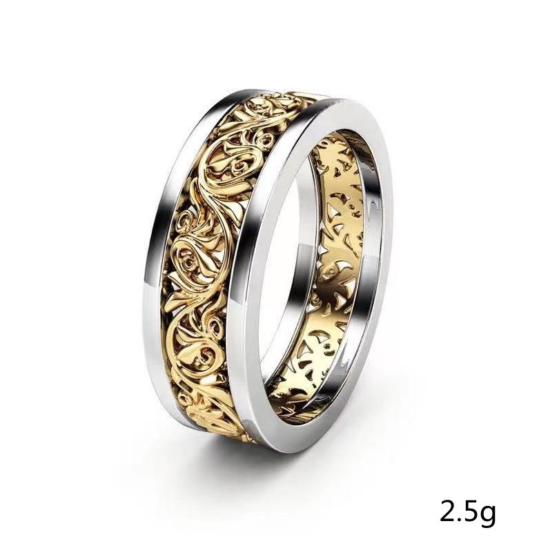 Simple two-color pattern hollow carved ring, popular exquisite jewelry