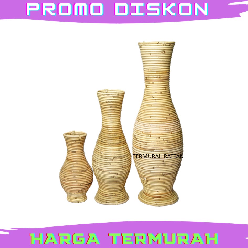Guci Vas Bunga Untuk Hiasan Dekorasi Ruang Tamu Bahan Rotan Alami Natural