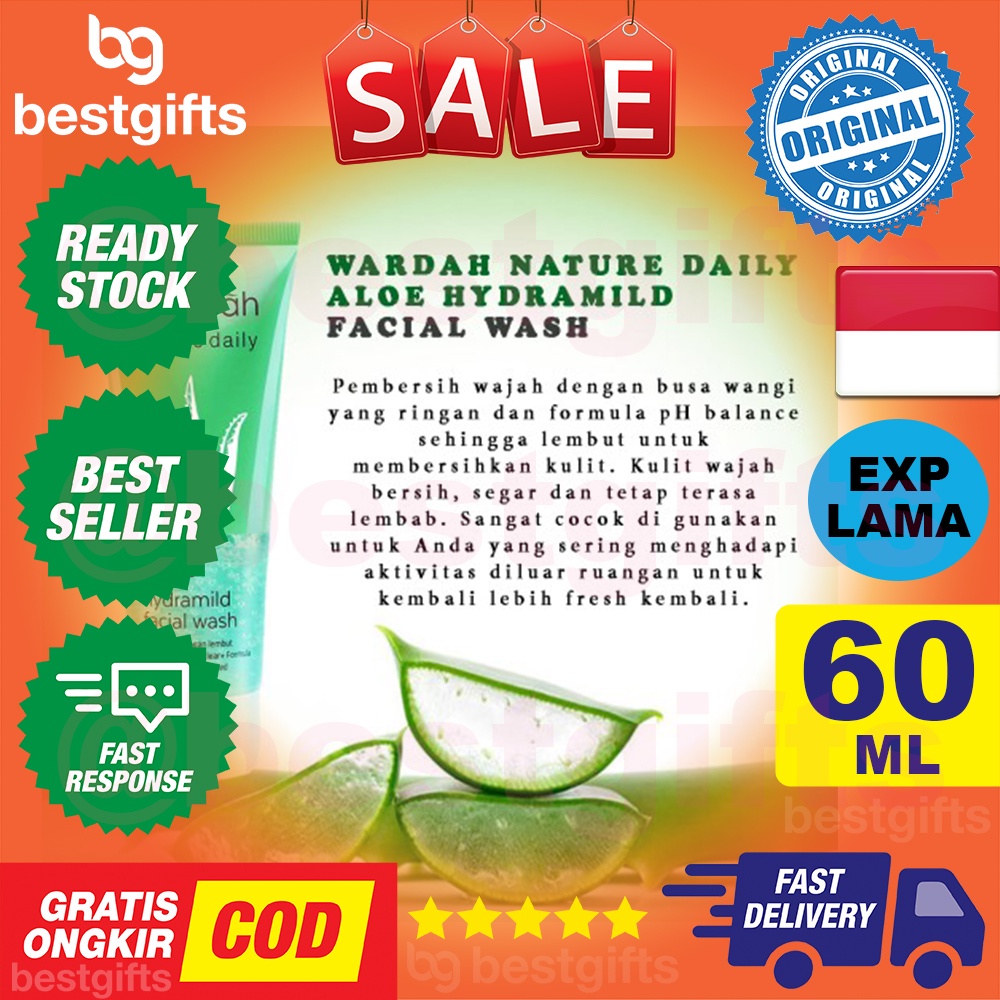 WARDAH NATURE DAILY ALOE VERA HYDRAMILD FACIAL WASH PELEMBAB MUKA PEMBERSIH KULIT WAJAH LEMBAB 60 ML