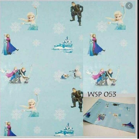 Jual wallpaper dinding motif frozen/warna biru dan pink Indonesia