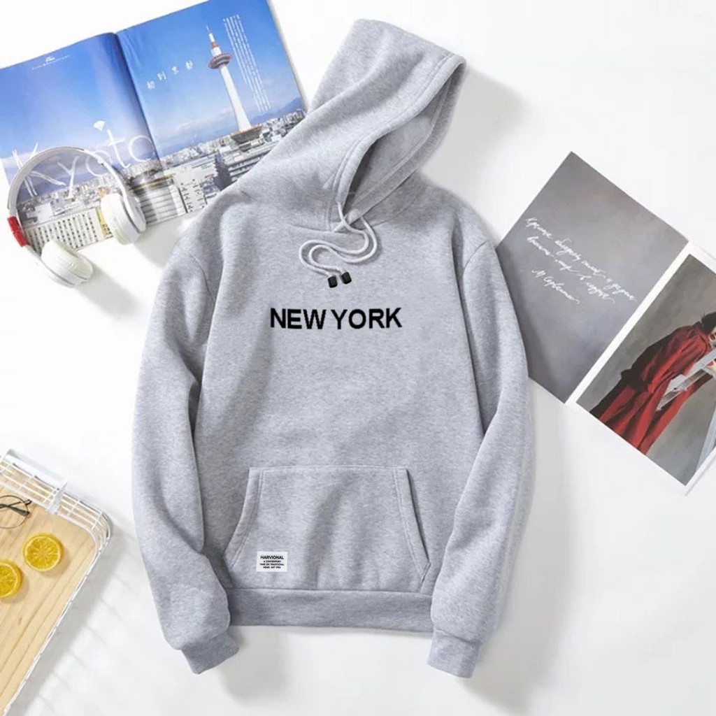 SWEATER HOODIE JEMPER NEW YORK UNISEX matt COTTON fleece Premium